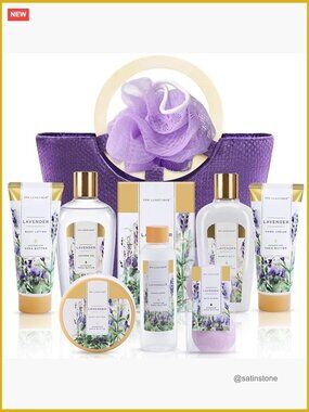 Lavender Spa Gift Basket 10-Piece Set with Body Lotion, Bubble Bath, Bath Bombs